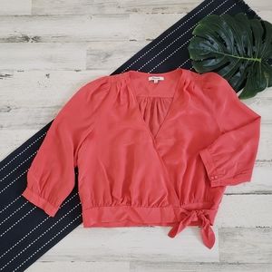 Madewell Silk Wrap Top 3/4 Sleeves Salmon Tie Side Size Medium